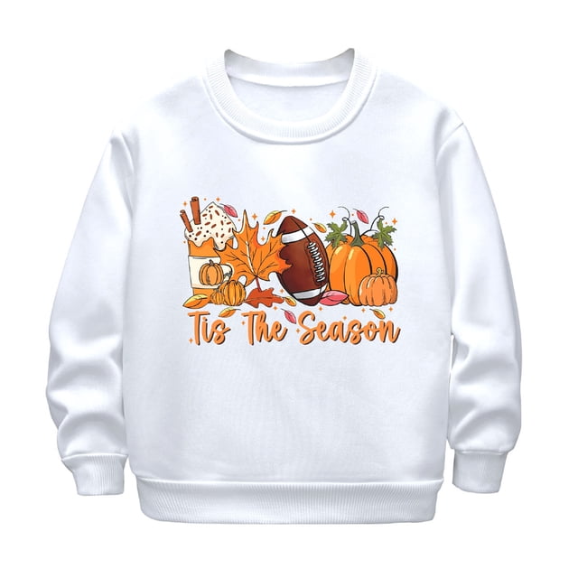 Aocisk Chandail à Capuchon pour Filles Automne Hiver avec Imprimé Citrouille Manches Longues Col Rond Décontracté Chaud Chandail Blanc 3-4 Ans