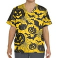 thumbnail image 4 of MLQIDK Halloween Scrub Tops Men Nurse Uniform Shirts Funny Medical Scrubs Short Sleeve V Neck Scrub Shirts Fun Pumpkin Ghost Bat Printed Nurse Uniforms Yellow 3XL, 4 of 4