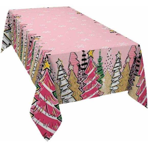 Rectangle Pink Christmas Tree Tablecloth Waterproof & Stainproof Tablecloths,Wipeable Table Cloth Wrinkle-Free for Round/Rectangle/Oval/Square/Party,Snowflake Forest Plaid Leopard Print Dot 60x120