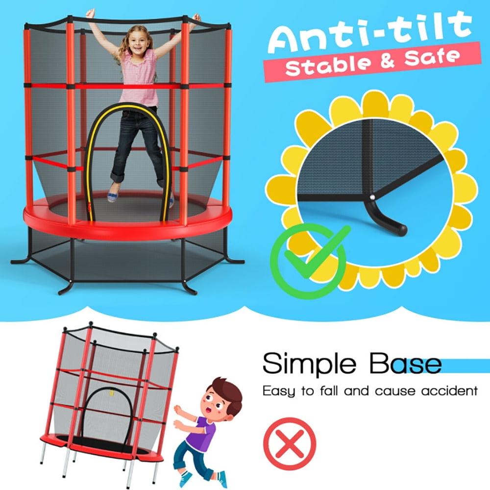 Barara King Backyard Trampoline, Trampoline,55 Inch Kids Recreational Trampoline Bouncing Jumping Mat with Enclosure Net-Red