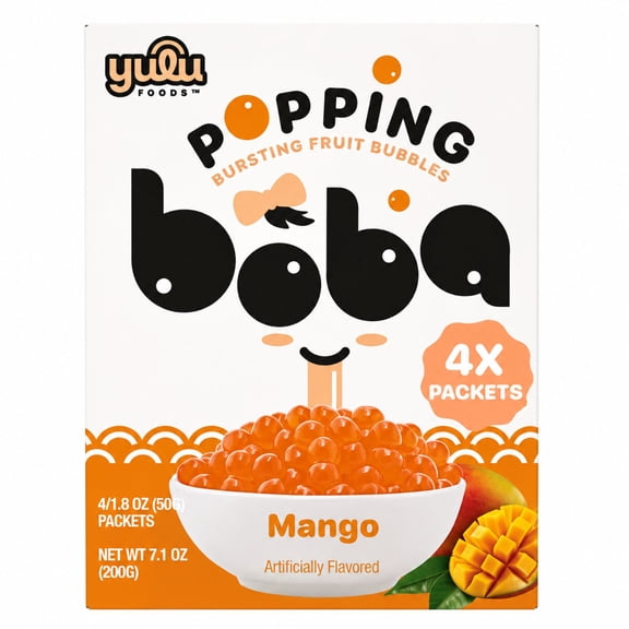 Yulu Foods - Popping Boba Pearls - Mango 4 Pack - Net Wt 7.1 oz. (200g)