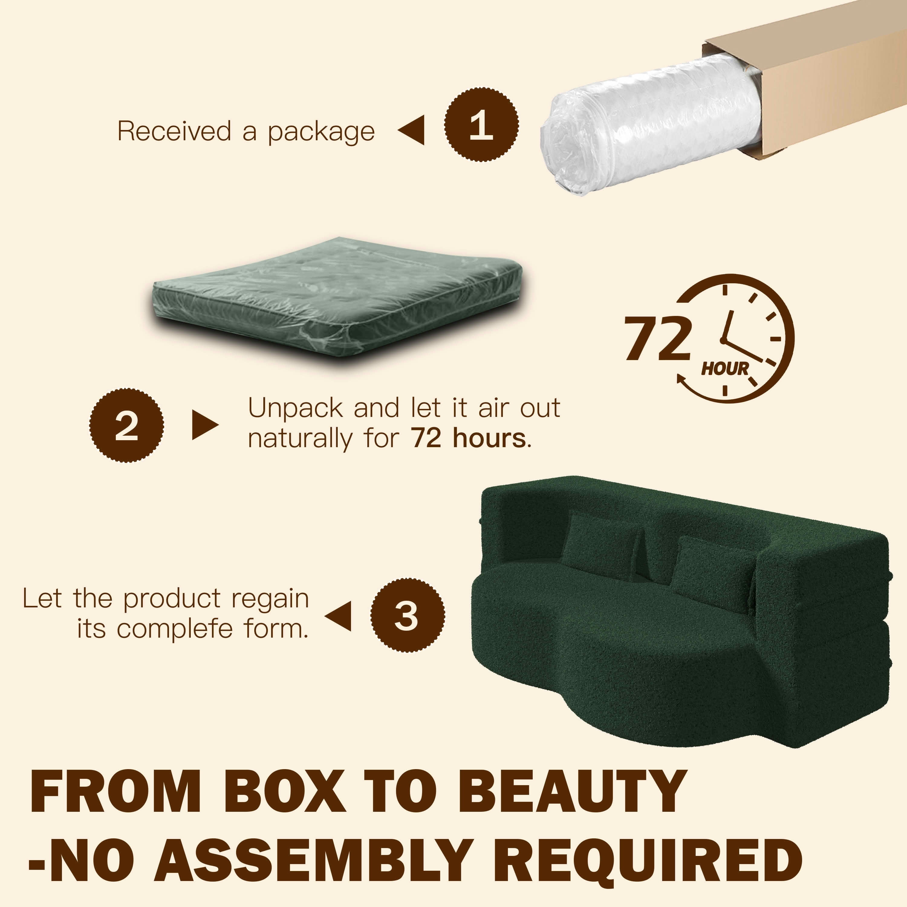 MAYEERTY Sherpa Floor Sofa Bed, Full Size Foldable Foam Sleeper Mattress with 2 Pillows, Zero Assembly Space Saving Guest Bed