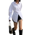 thumbnail image 1 of Txlixc Blusa casual femenina, cintura recortada, cuello de solapa de color sólido, chaqueta de botón de manga larga Txlixc moda, 1 of 8