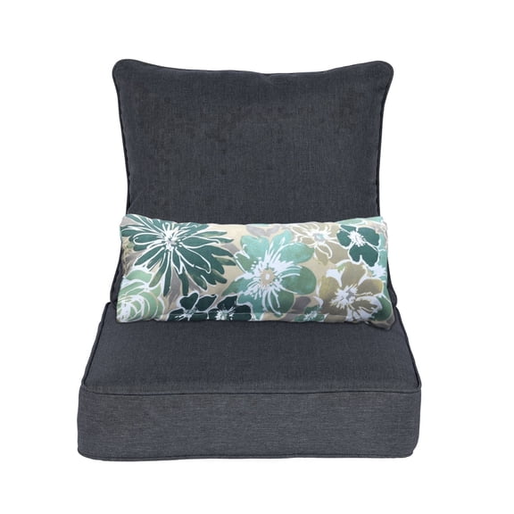 Aoodor 22" x 24" Patio Chair Cushions Set, Memory Foam Outdoor Deep Seat Cushions (1 Seat, 1 Back, 1 Lumbar Pillow) - Charcoal
