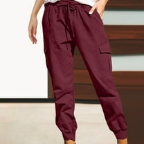 Womens Cargo Pants Casual High Waisted Baggy Stretch Straight Leg Trousers Western Outfit Y2K Pants with Pockets Wine S