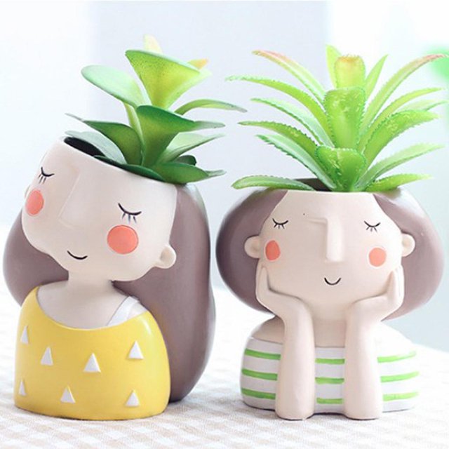 Paquete de 2 niñas con soporte jardín interior y exterior decorativo Macarena Maceta de chicas de resina