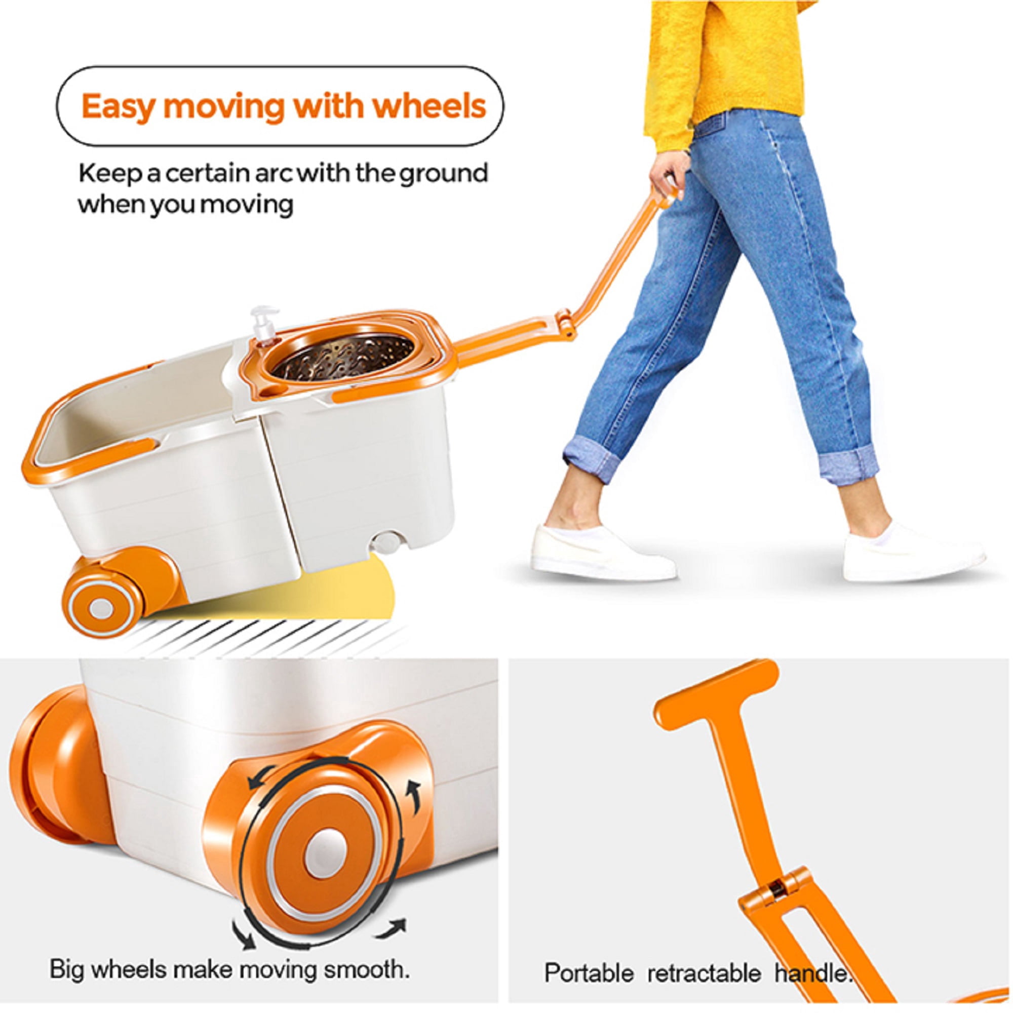 Mastertop Mop and Bucket Wringer Set for Floor,Spin Mop and Bucket System Set with 4 Microfiber Mop Pads