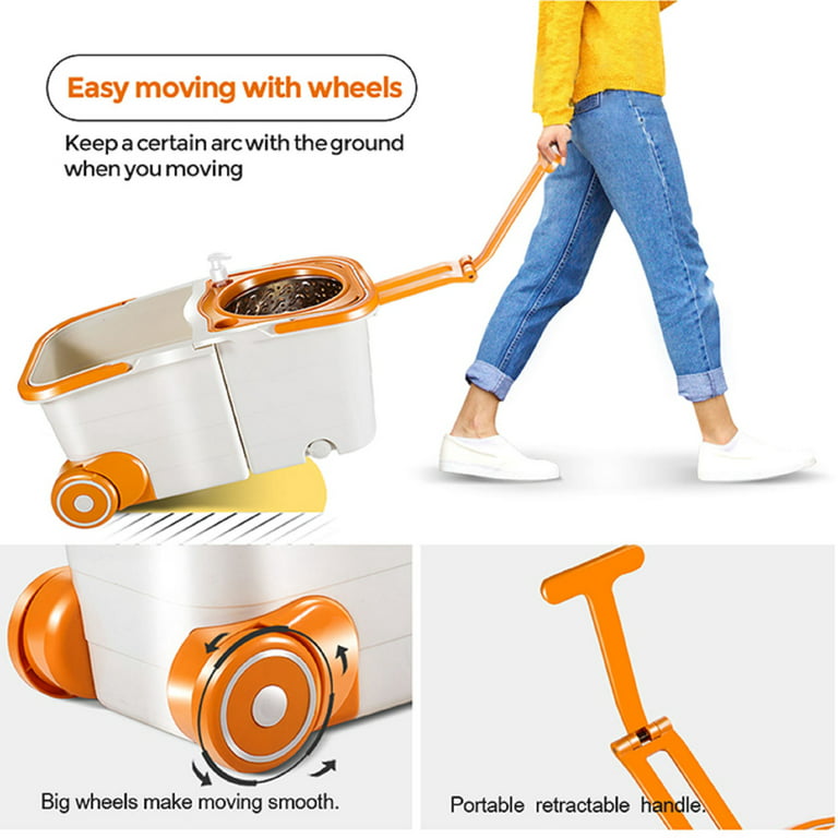 Mastertop Spin Mop and Bucket System with Wringer Set for Floor Cleaning, 4  Microfiber Mop Heads