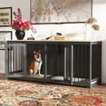 thumbnail image 3 of Timechee Indoor Furniture Style Dog Kennel with Removable Divider for 2  Dogs Black+Wood, 3 of 5