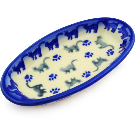 Polish Pottery 5½-inch Condiment Dish (Boo Boo Kitty Paws Theme) Hand Painted in Boleslawiec, Poland   Certificate of Authenticity