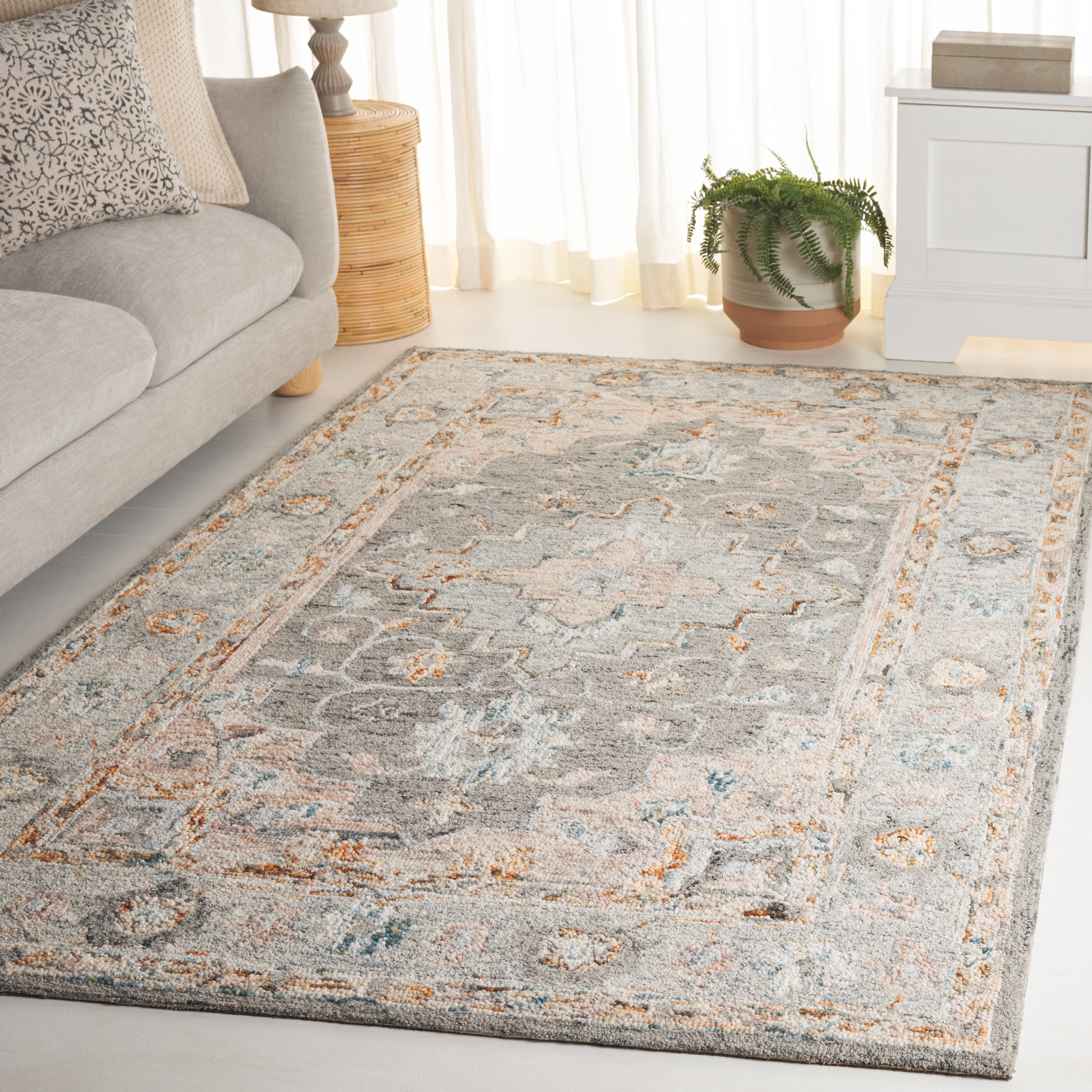 SAFAVIEH Anatolia Bryon Medallion Area Rug, Gray/Rust, 4' x 6'