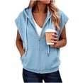 thumbnail image 2 of Women's Plus Size Cap Sleeve Hoodie Summer Loose Casual Zip Up Drawstring Tops with Pockets Light Blue, 2 of 7