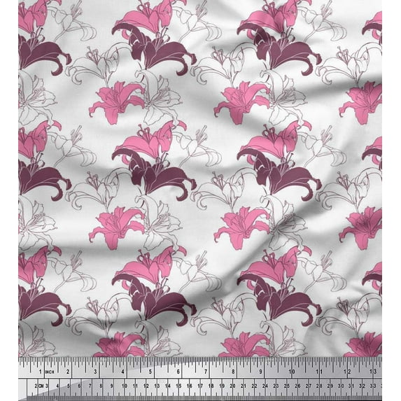 Soimoi Cotton Duck Fabric Lilies Floral Decor Fabric Printed Yard 42 Inch Wide