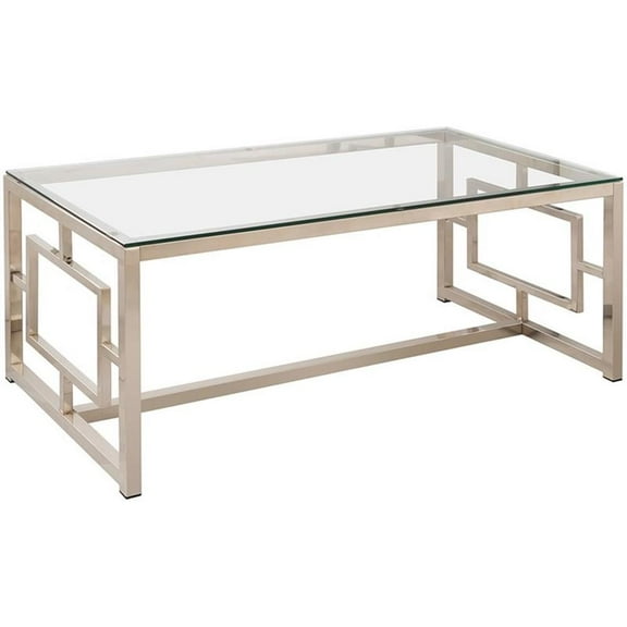 Bowery Hill Contemporary Geometric Glass Top Coffee Table in Nickel