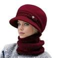 thumbnail image 2 of Charmgo Trucker Hat Clearance, Women's Knitted Warm Basin Hat Padded Cotton Hat Plush Hat + Scarf Two Piece Set Bucket Hat Baseball Cap, Sun Hats for Women Red, 2 of 5