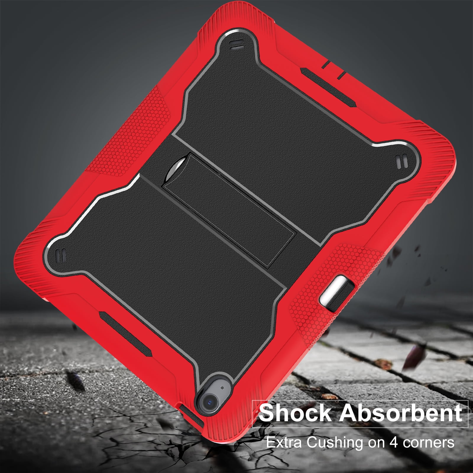 Dteck Case for iPad Air 13-inch (M2) 2024, iPad Air 13 Inch Case with Kickstand and Pencil Holder, Heavy Duty Shockproof Protective Cover for Kids,Red