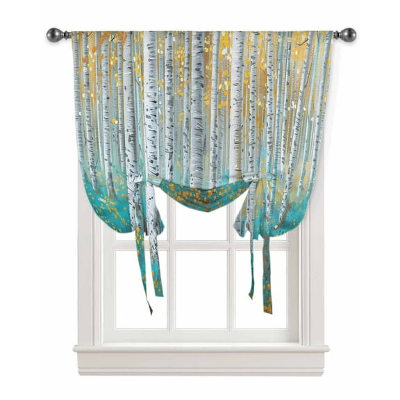 Teal Yellow Oil Painting Tie Up Curtains for Kitchen Bathroom Bedroom Windows 45 Inch Length, Contemporary Abstract Art Balloon Drape Curtains Shade Rod Pocket Drapery Curtain Panel, 42"x45"