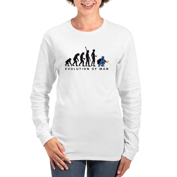 CafePress - Evolution Baseball Catcher B 3C Women's Long Sleeve T Shirt - Women's Long Sleeve Graphic Casual T-Shirt