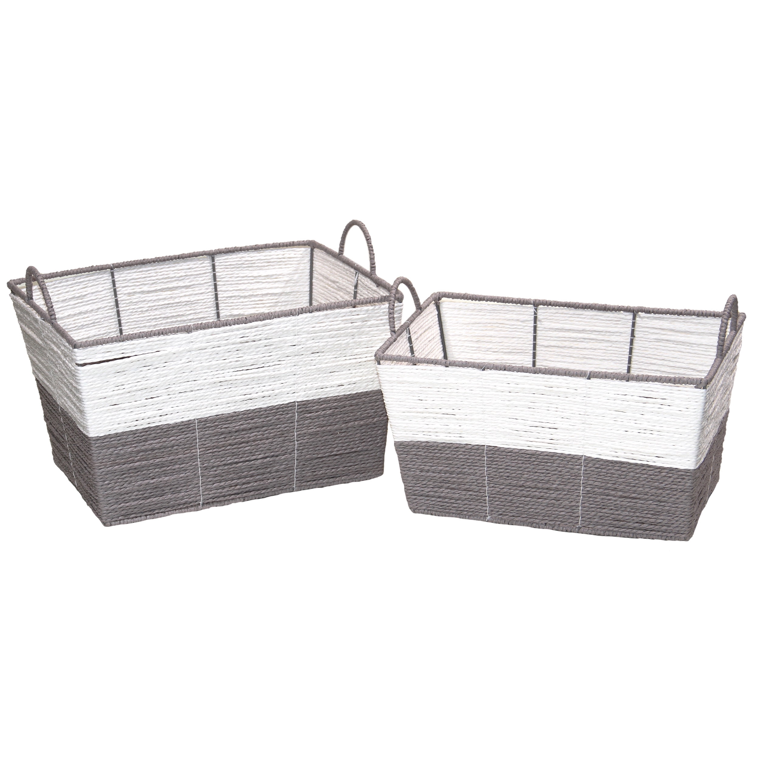 Mainstays Rectangular Color Block Paper Rope Basket, Set of 2, White