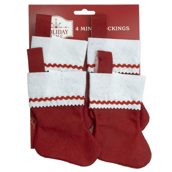 Mini Christmas Stockings, Red and White, 6", 4 Count, by Holiday Time