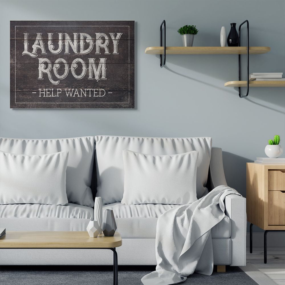 Stupell Industries Laundry Room Bathroom Wood Textured Word Design Super Canvas Wall Art by Gigi Louise