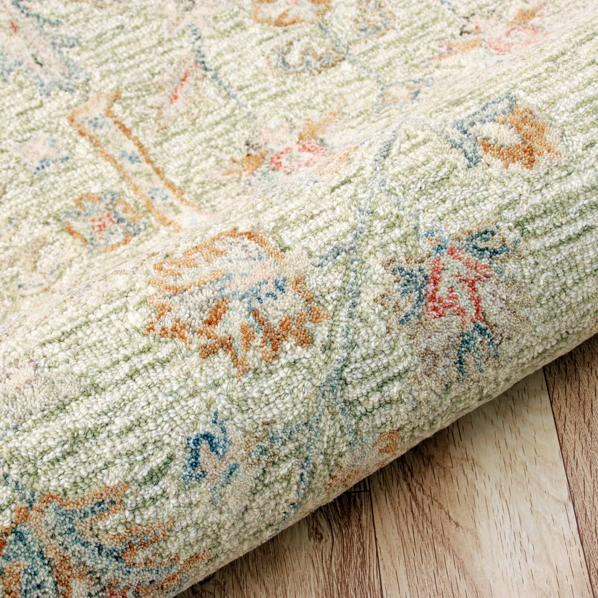 Laddha Home Designs 2' x 3' Hand Tufted Abstract Floral Area Throw Rug - Green and Cream