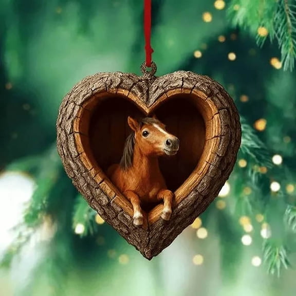 Qjidjing Forest Animal Christmas Ornaments for Christmas Tree, Acrylic Heart-Shaped Hanging Ornaments for Animal Lovers, Party Gifts