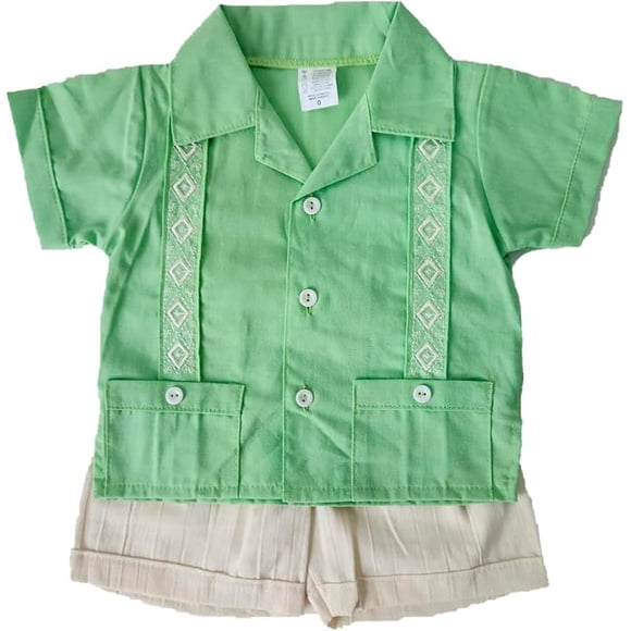 Guayabera para Bebé Pañalero con Short, Conjunto Mexicano de 2 Piezas para Niño, Guayabera Infantil de Manga Corta