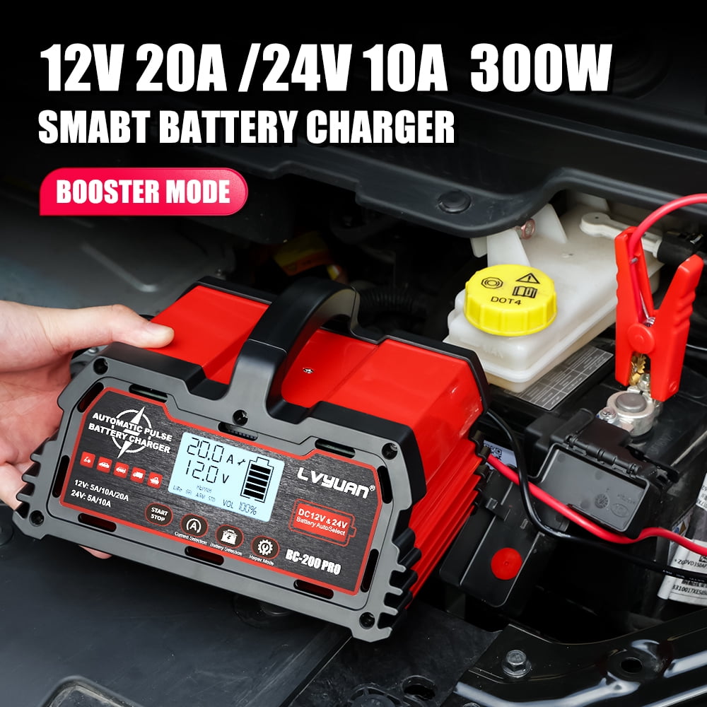 LVYUAN 20A 12V/24V Automotive Battery Charger Float & Trickle Battery Charger Maintainer Desulfator for Car, Truck, Motorcycle, lawn mower, LiFePO4 & Lead-Acid Batteries