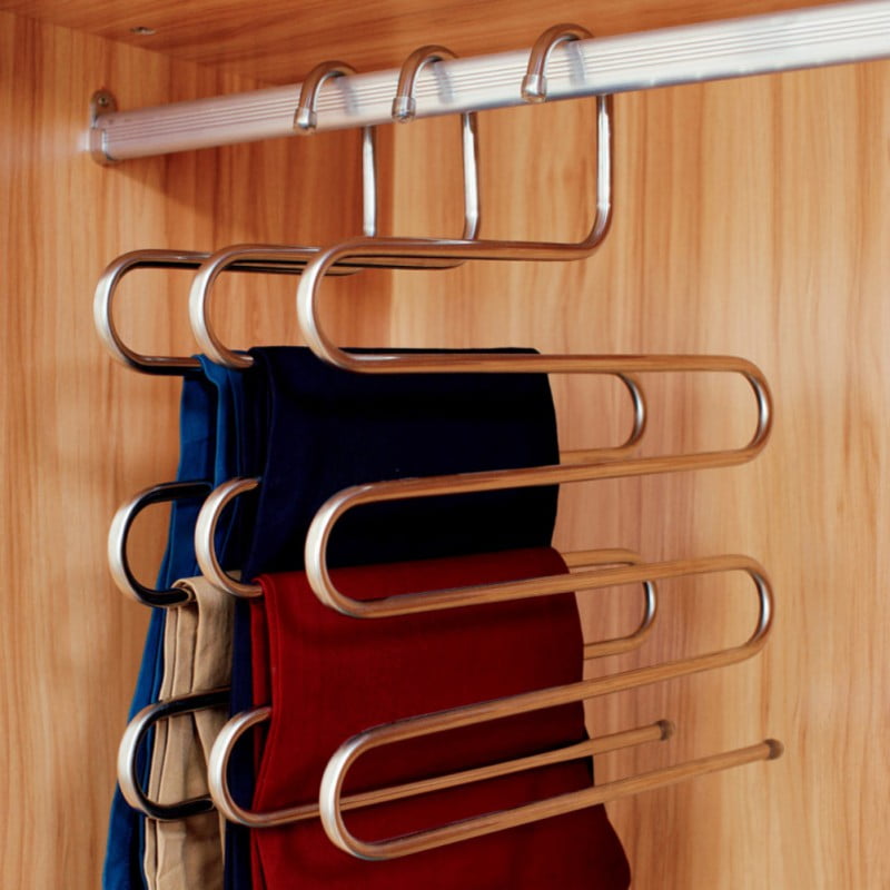 HOMEIDEAS 6 Pack Pants Hangers S-Shape Stainless Steel Clothes Hangers Space Saving Hangers Closet Organizer for Pants Jeans Scarf 5 Layers,6Pcs 