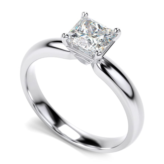 0.50 Ct Princess Cut Moissanite Solitaire Wedding Ring 14K White Gold Plated