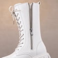 thumbnail image 4 of Kids Fall Winter Knee High Combat Boots Lace up Buckle Side Zipper Pu Faux Leather Thick Non Slip Long Shaft Boots for Girls Little & Big Kids White, 4 of 8