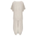 thumbnail image 4 of Manxivoo Summer Pants Women Suit Fashion Comfortable Short Sleeve and Long Pants Solid Color Top and Pants Set Cotton and Linen Womens Pants Beige, 4 of 6