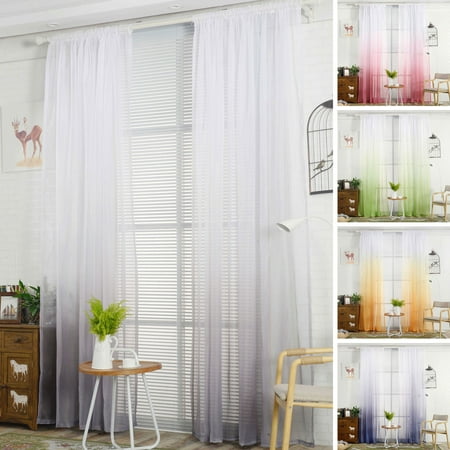 1pcs Modern Gradient Multi Color Tulle Sheer Voile Curtains Scarfs Drapes Rod Pocket Crushed Window Panels for Bedroom Living Room Kitchen Patio Villa Parlor Sliding Door Orange Pink