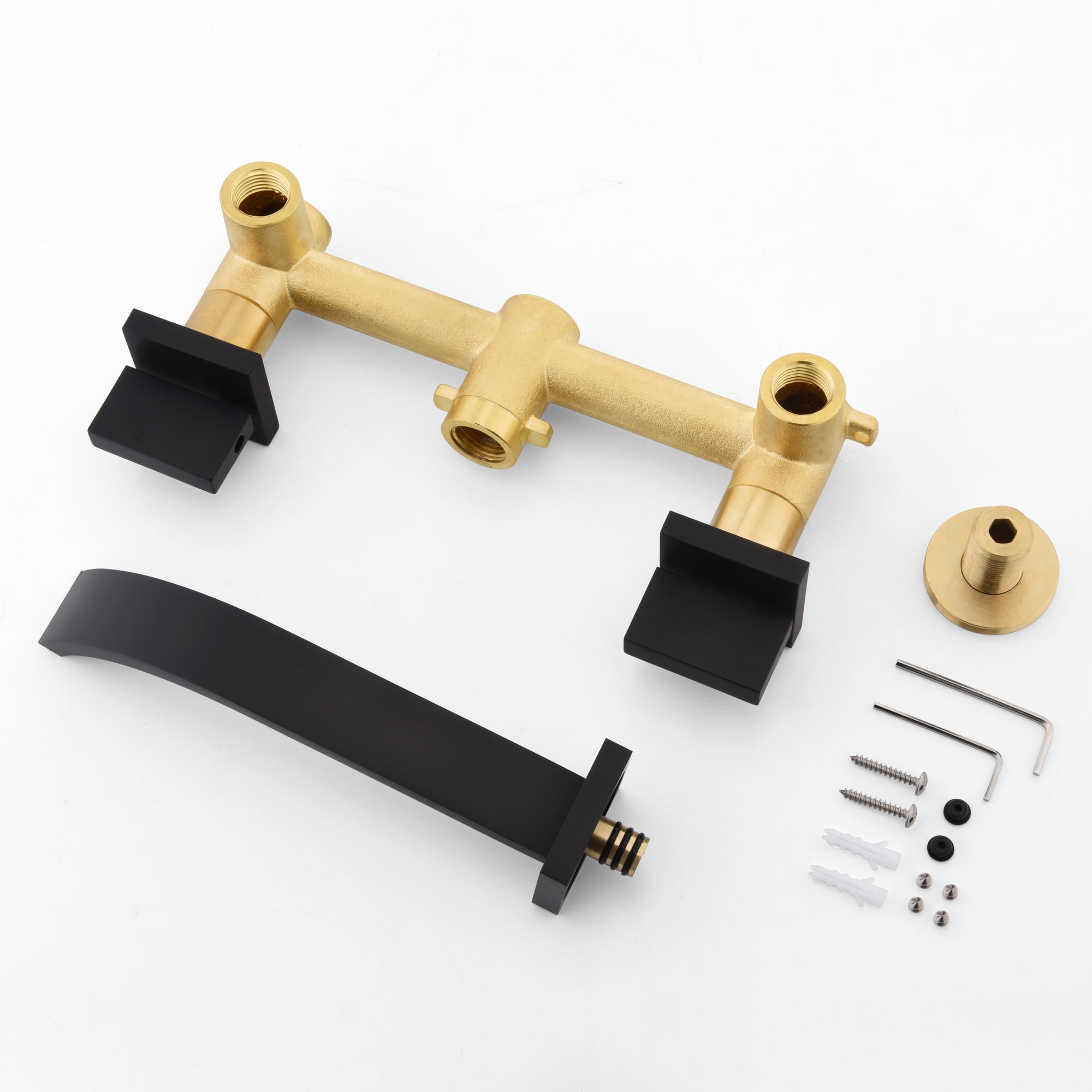 sumerain Black Bathroom Faucet Wall Mount Lavatory Faucet Includes Rough in Valve