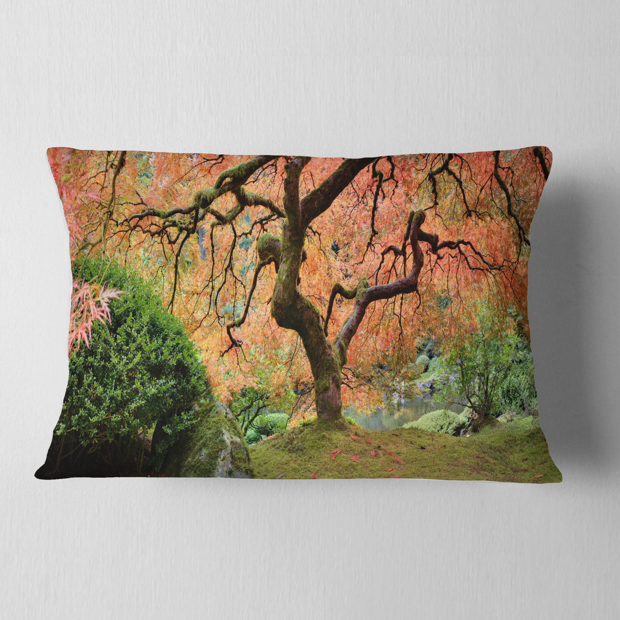 Designart Old Japanese Maple Tree - Landscape Photography Throw Pillow - 12x20