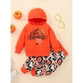 thumbnail image 2 of Seyurigaoka 2 Pcs Baby Kids Pants Suit Long Sleeve Hooded Halloween Print Loose Tops + Fall Casual Long Jogger Pants for 12M-5Y Toddler Girls Boys, 2 of 9