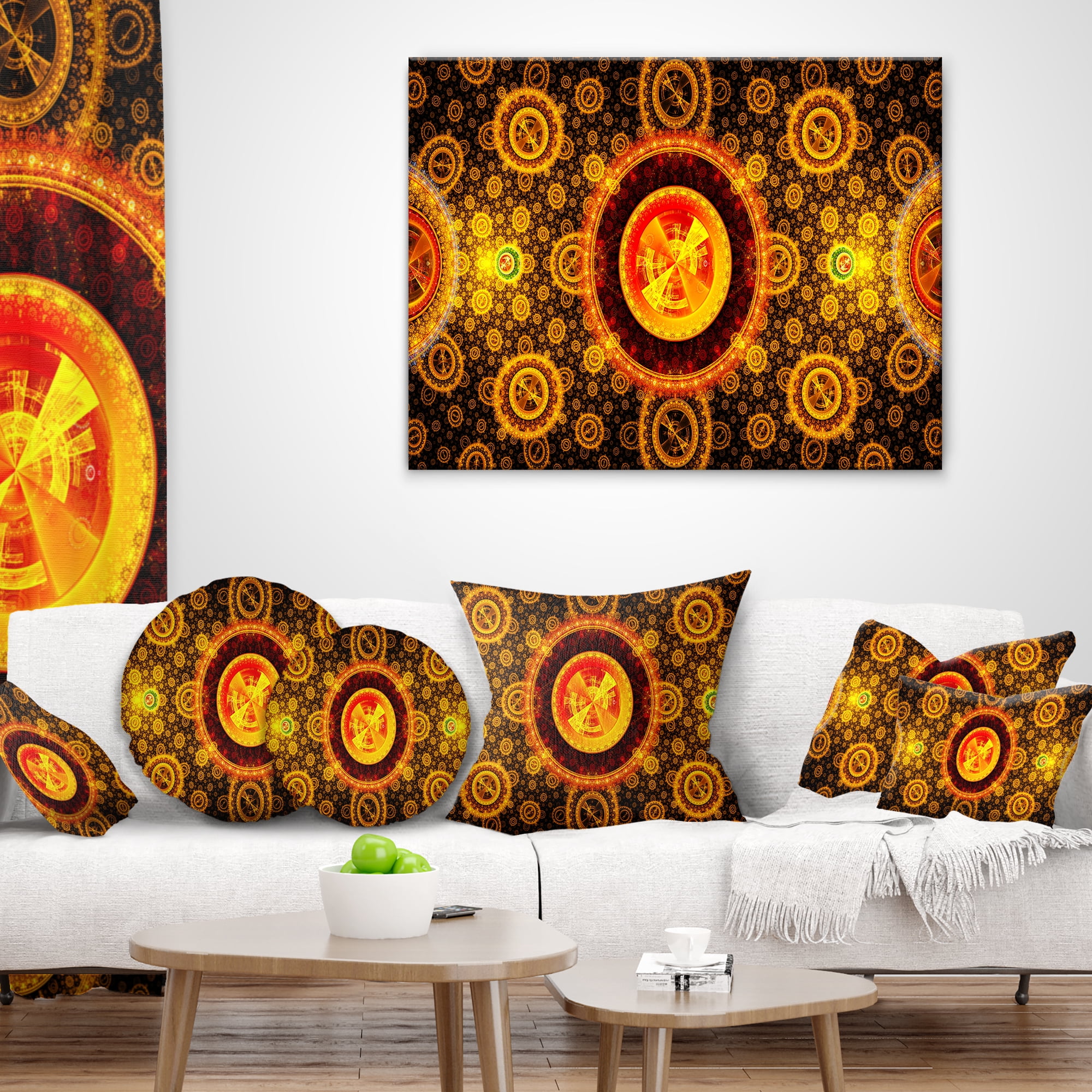 Designart Golden Psychedelic Relaxing Art - Abstract Throw Pillow - 12x20