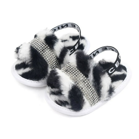 

Baozhu Infant Baby Girls Summer Furry Rhinestone Sandals Soft Sole Crib Warm Fuzzy Shoes Newborn Toddler First Walker Shoes