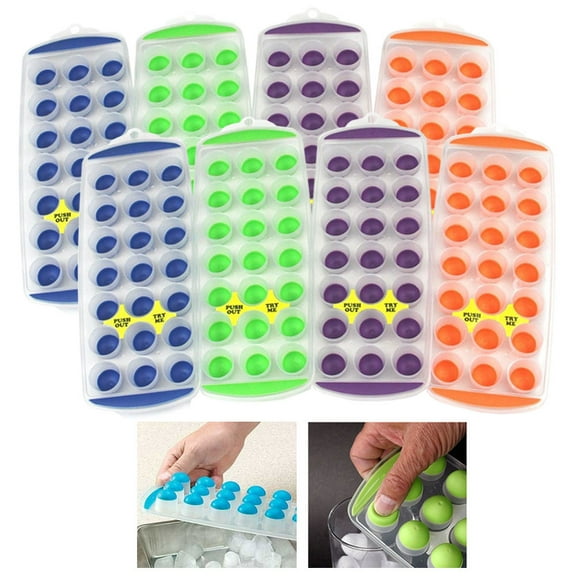 8 Pack Easy Push Pop out Ice Tray Flexible Silicone Bottom Round Ice Maker Trays