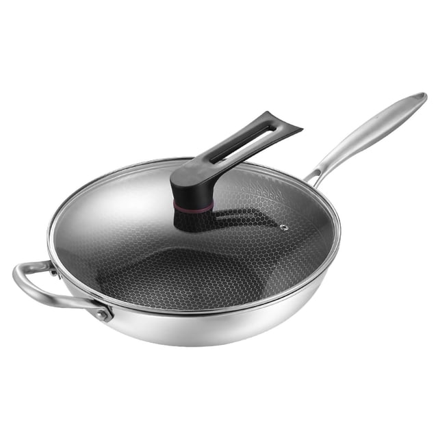 Sartén wok de acero inoxidable, sartén wok de acero inoxidable, suministros de cocina, sartén wok, resultados impresionantes