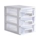 thumbnail image 2 of Minicaja de almacenamiento de plástico transparente con 3 cajones para escritorio, organizador de cosméticos y artículos diversos (blanco y transparente), 2 of 5