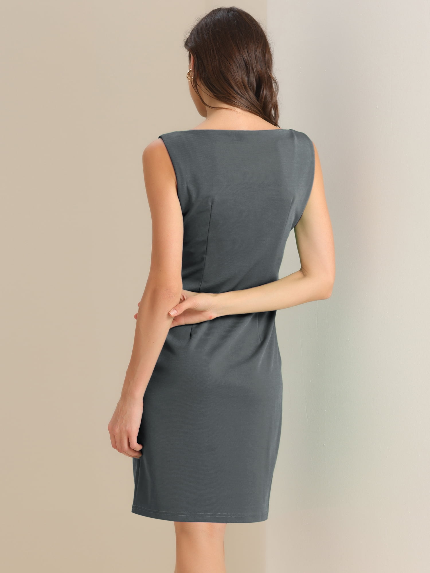 DARING DIVA Women's Soft Boat Neck Casual Office Sleeveless Sheath Dresses S Gray