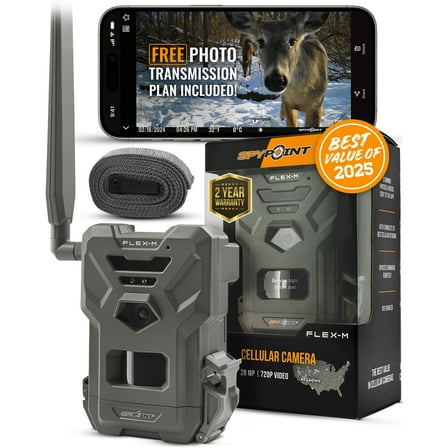 SPYPOINT Flex-m Cellular Trail Camera, 28MP Photos, 720p Video with Sound, Night Vision, Motion Activated, Dual-SIM LTE, 1 pack