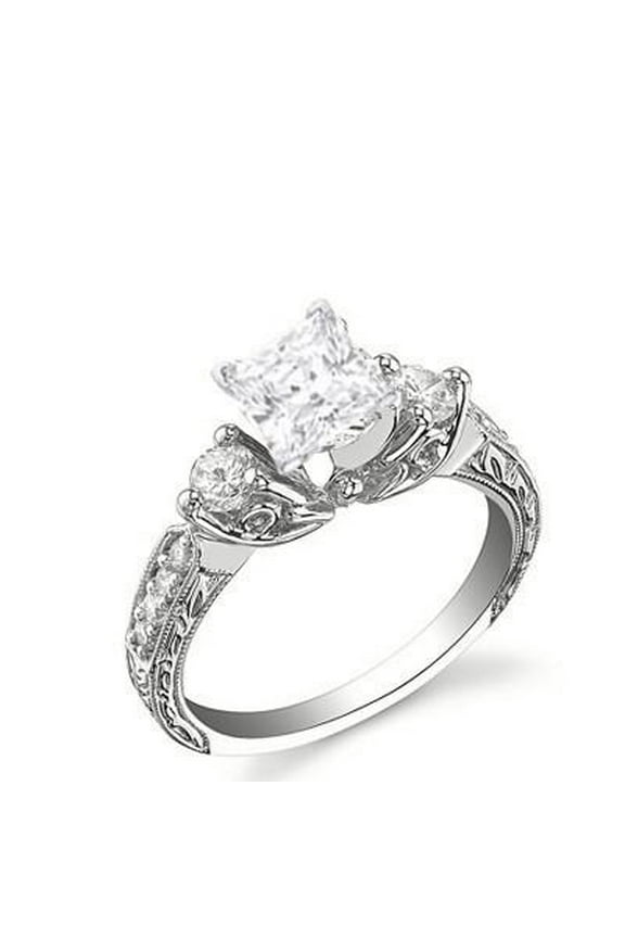 Antique Affordable Engagement Ring 1.75 Carat Princess Cut Moissanite Diamond on Gold