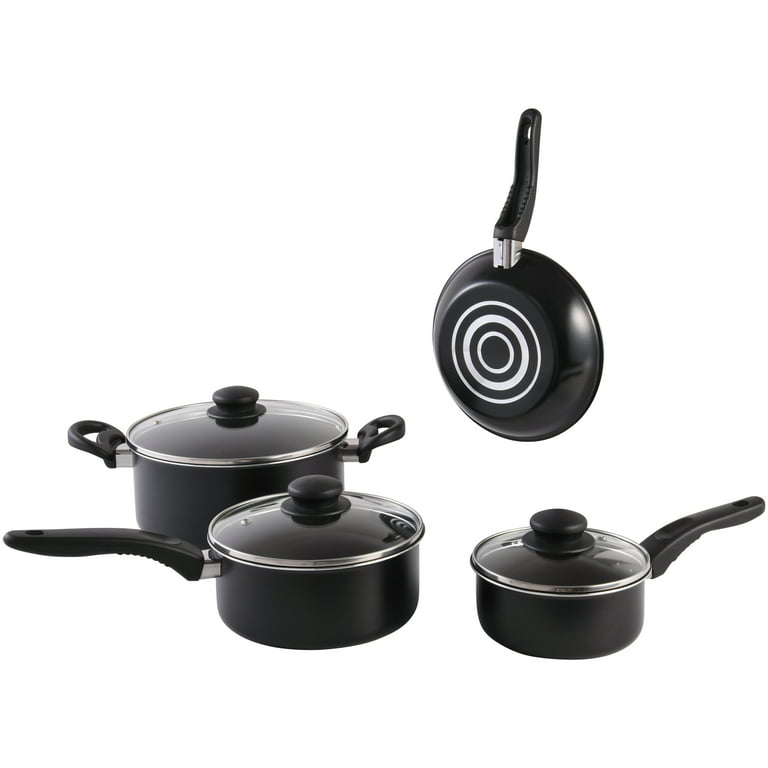 7 Piece Aluminum Non-Stick Dishwasher Safe Cookware Set, Pots and Pans,  Black