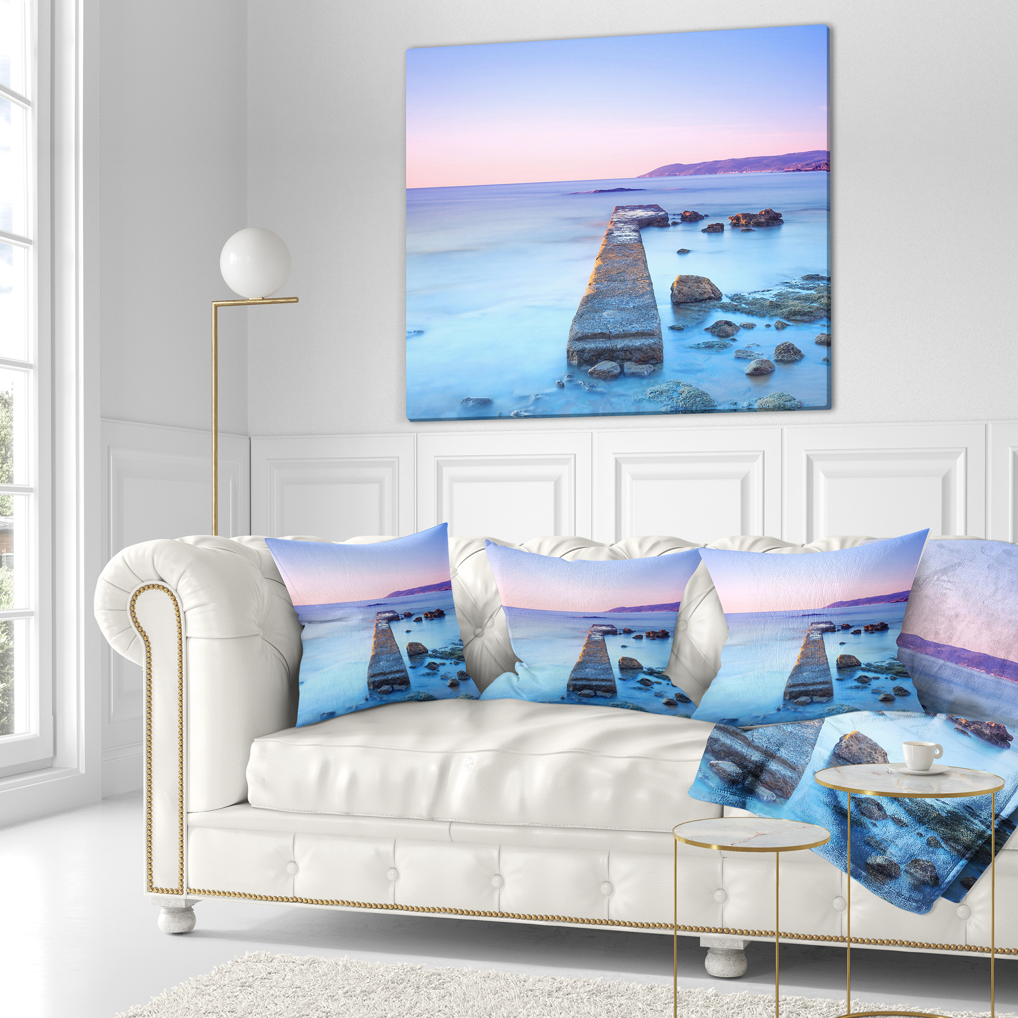 Designart Purple Sea and Sky - Seascape Throw Pillow - 18x18