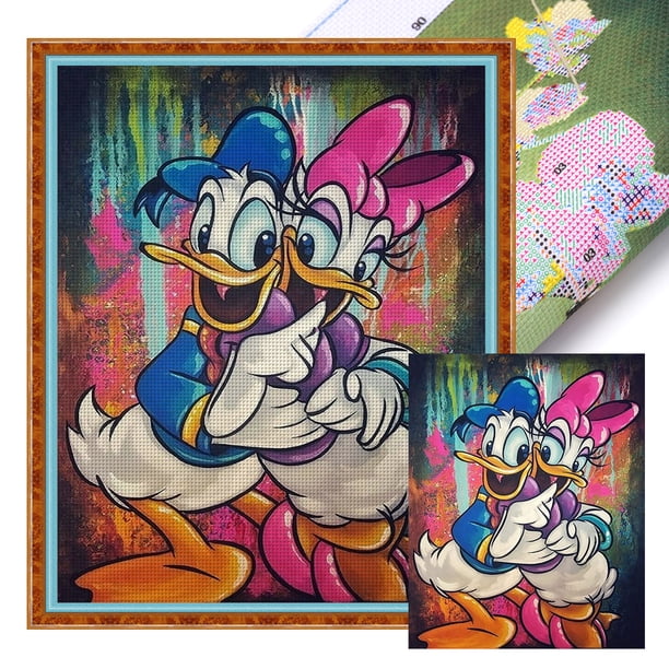 Hilo de bordar de algodón ecológico completo, estampado de 11CT, punto de cruz del Pato Donald, 40x50cm