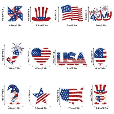 Whaline 72Pcs Patriotic TWE5 Cupcake Topper Glitter 4th of Cupcake Picks 12 Designs Cartoon Red White Blue Food Picks with Sticks Glue Point for Independence Day Memorial Day Supplies Cake Decor