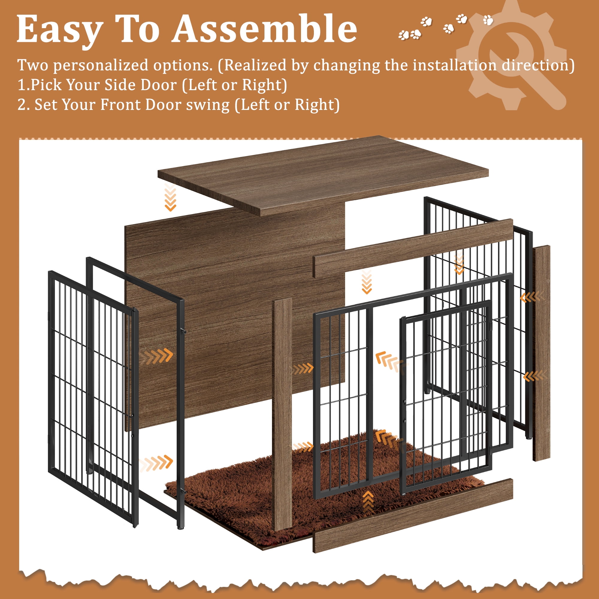 Furmax Heavy-Duty Wooden Dog Crate 2-Door Furniture Style Kennel with Chew-Proof Design & Removable Cushion, End Table for Small, Medium, Large Dogs